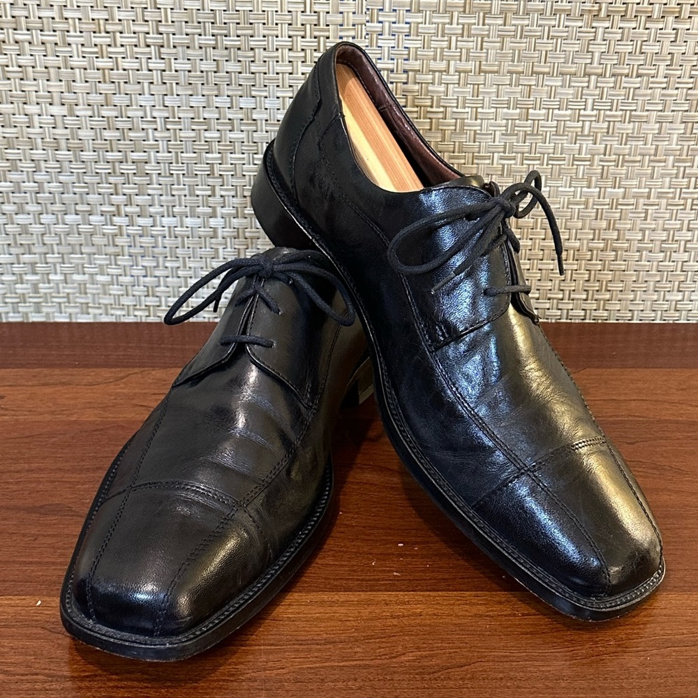 🌟HP🌟Johnston & Murphy Black Leather Bike Toe Tabor Runoff Lace-Up Oxfords 10